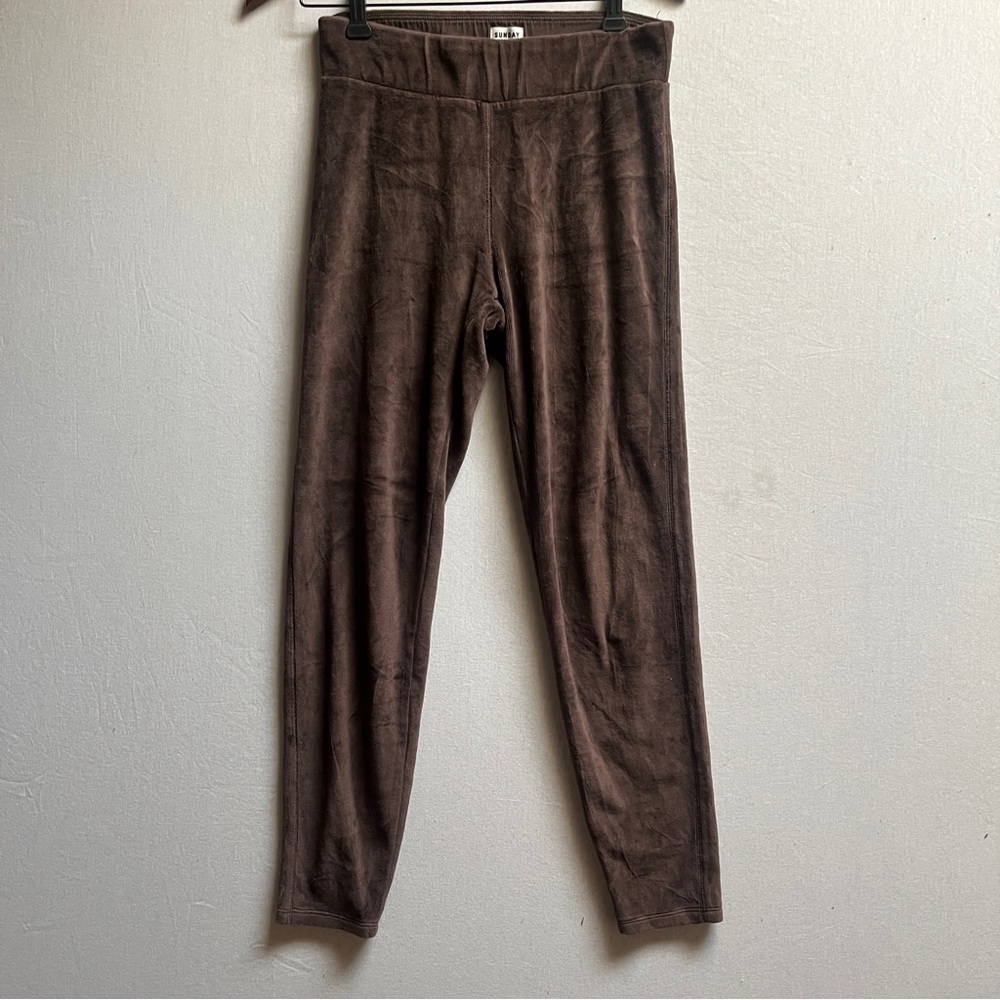 Sunday Best Aritzia Brown Velour Jogger Pants High-Rise Soft Lounge Sz M